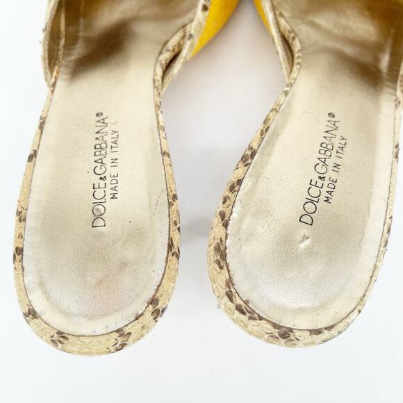 Dolce & Gabbana Retro Snakeskin Yellow Canvas Peep Toe Kitten Heel Mule IT 36 - Picture 8 of 11